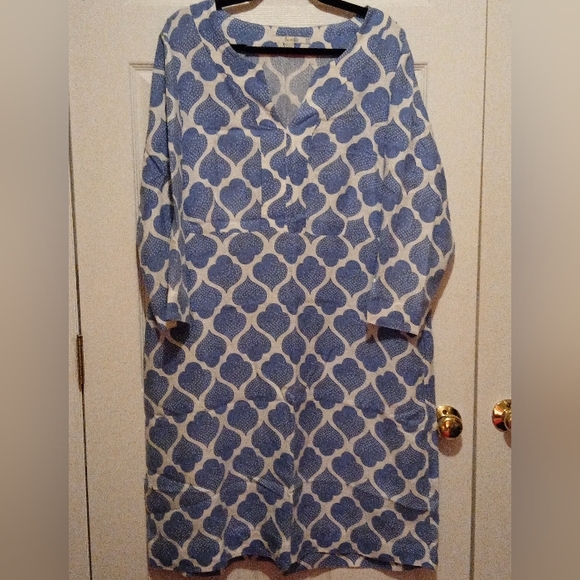 Boden 100% Linen Blue & White Midi Dress Women's Size 18L - Picture 3 of 9